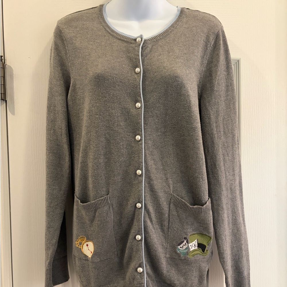 DISNEY Embroidered Gray Cardigan (L)